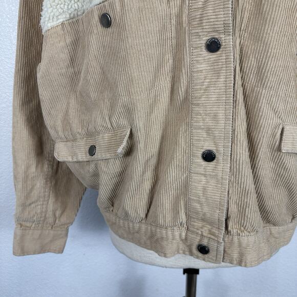 Quicksilver Jacket Women XS Tan Corduroy Sherpa Relaxed Amanda Field Shacket - Picture 6 of 13